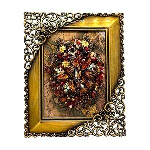 Handmade Vintage Charm Bronze Covered Frame with Intricate Detailing and Sparkle